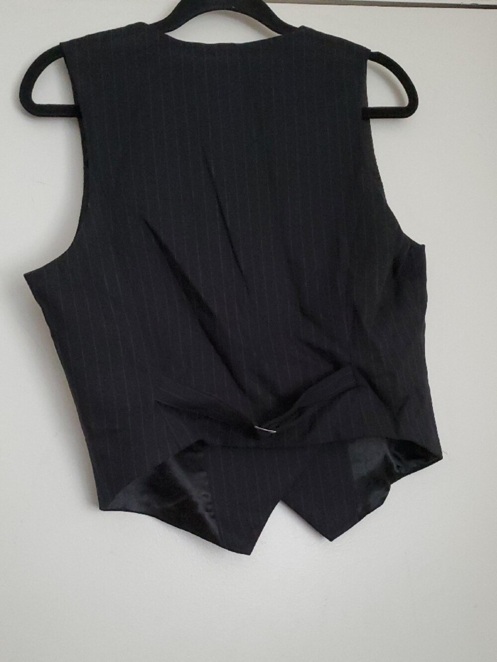 Social Collision Black Pinstripe Double-Breasted Girls Satin-Lapel Vest - Picture 10 of 14